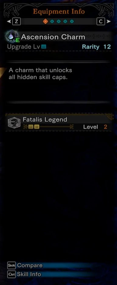 Changed the Mud Puppy charm to be Fatalis Legend 1: Skill Cap Unlock