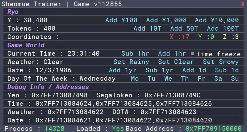 Trainer at Shenmue Nexus - Mods and Community