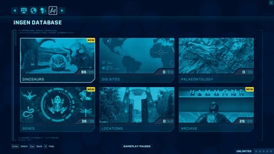 Ingen Database and Expedition Map for Sandbox and Challenge Mode