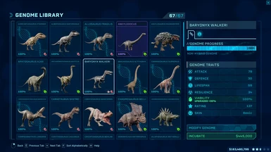 jurassic world evolution dinosaurs list