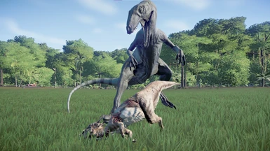 Here we see a wild Gojirasaurus smash the skull of a Dracorex into sawdust to access the rich bone marrow inside (1.0)