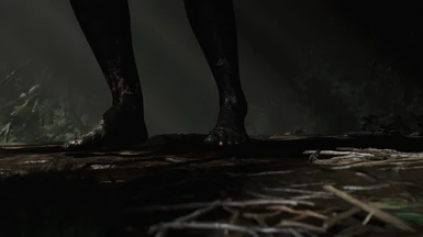 Barefoot casual Lara with dirty feet