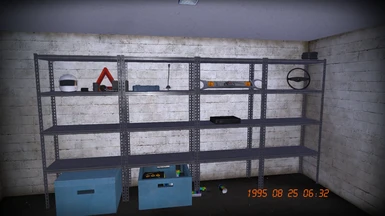 Old parts on the shelves (boxes are not part of the mod)