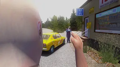 Guy saying hi to a hippie