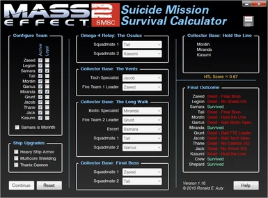 Remontarse exprimir Oriental Suicide Mission Survival Calculator at Mass Effect 2 Nexus - Mods and  community