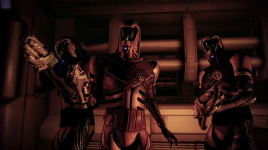 Quarians wielding the Adas Anti-Synthetic Rifle and Arc Pistol