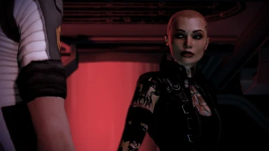 Jack no longer wears her visor with her Alternate Appearance Pack outfit on the Normandy