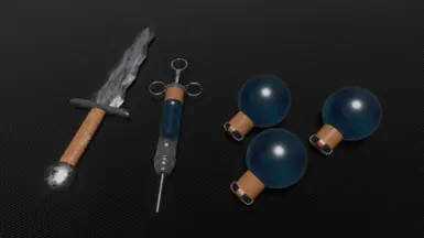 Plague doctor knife, syringe, and plague grenades