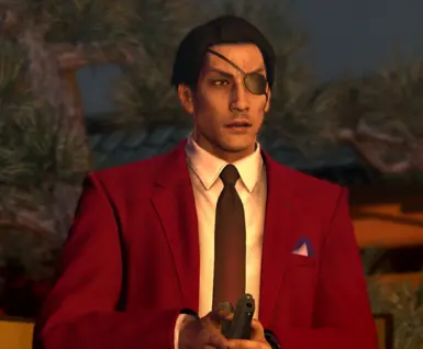 Majima holding a gun.