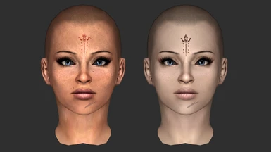 Comparison: Vanilla (original Rhalata texture) | Modded (standard face texture + new Rhalata tattoo option)
