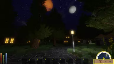 Pines lit by lamp