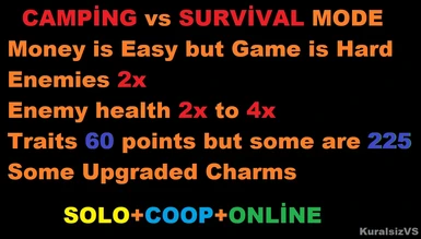 camping mode and survival mode Difficult but money is easy