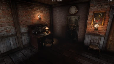 clock, vault door, and writing desk
