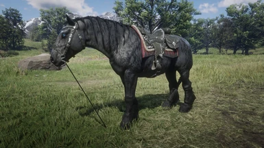Black Brindle Ardennes with darker hooves and even more beautiful blue eyes (using author's horse eye color mod)!