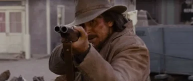 Christian Bale holding the shotgun in 3:10 to Yuma