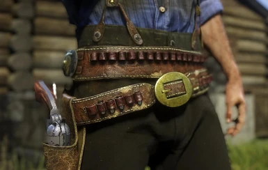 Replace Main Arthur's Gun belt retextured to match the custom ammunition belt.
