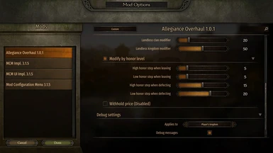 Mod options overview