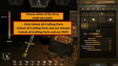 Smithing - Unlock all Crafting Parts and are Cheaper or Free (unlimited stamina as optional)