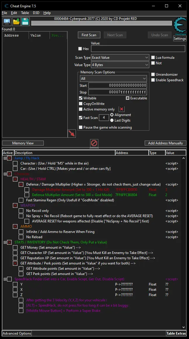 Cyberpunk 2077 Cheat Table (CT) at Cyberpunk 2077 Nexus - Mods and ...