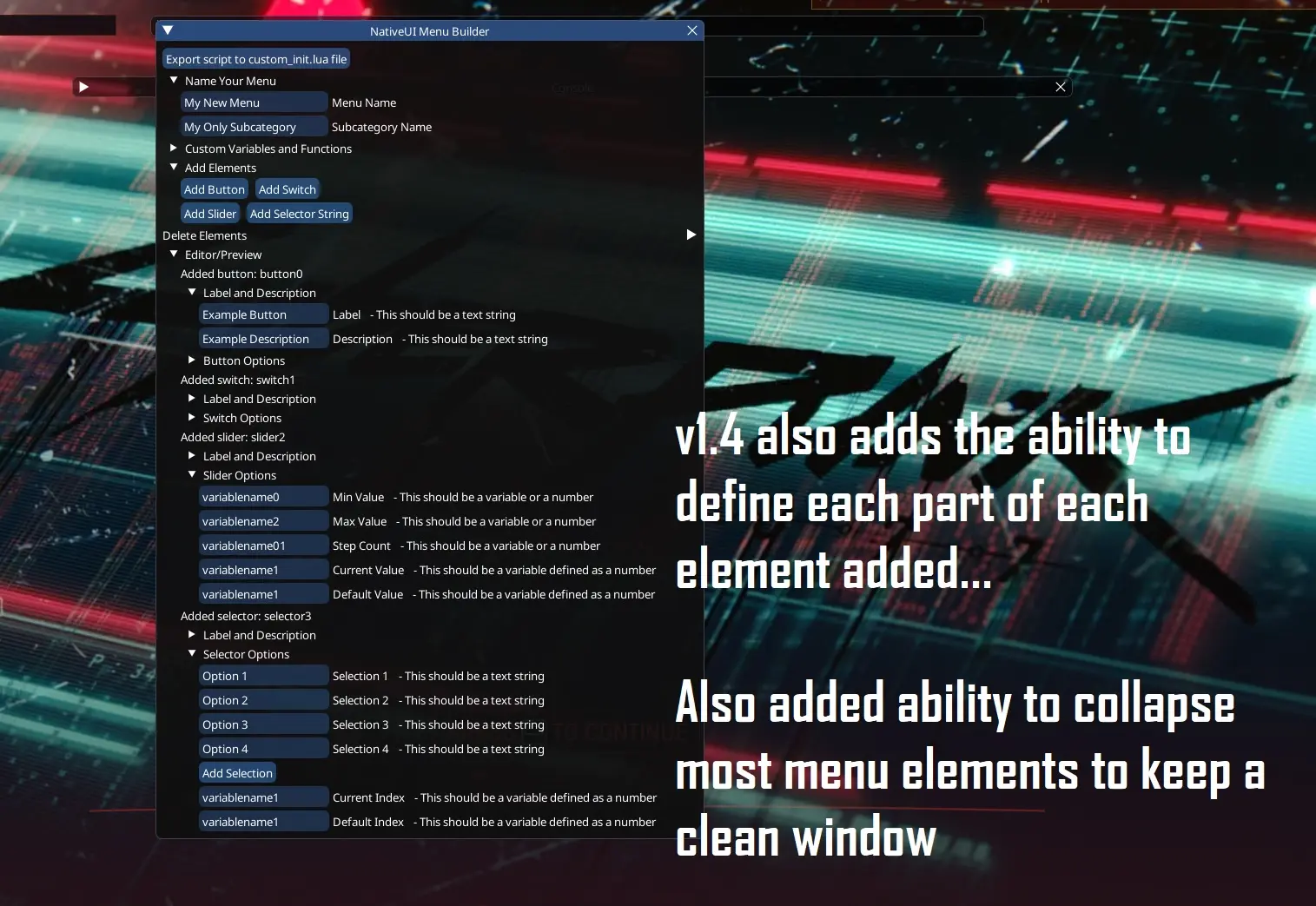 Nativeui Menu Builder Tool Build A Basic Menu In Cet Overlay At