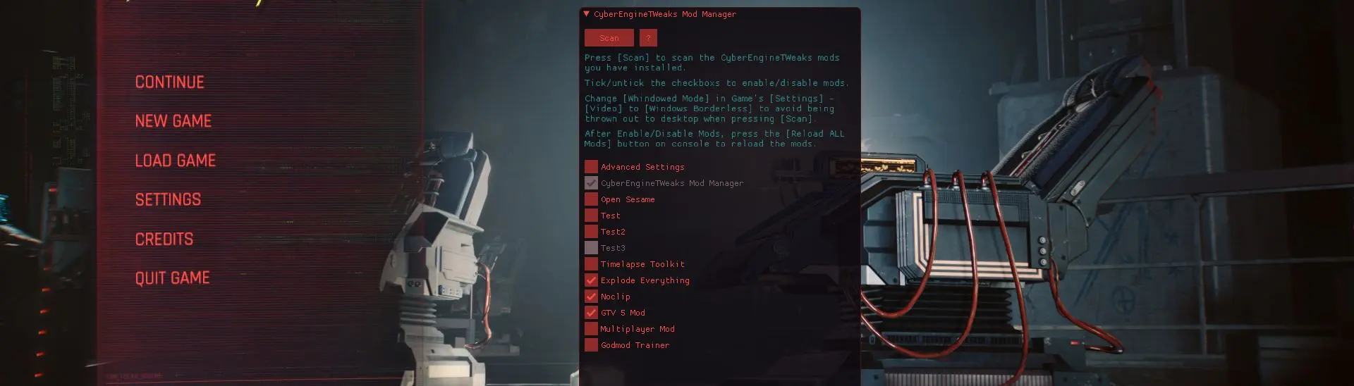 Cyber Engine Tweaks In-game Mod Manager (dofile script launcher) at  Cyberpunk 2077 Nexus - Mods and community