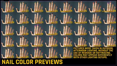 all included color options &amp; corresponding CC numbers
