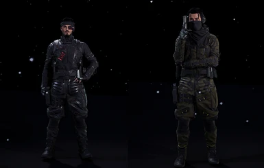 left: black militech and arasaka sniper alternative pants, right: full militech