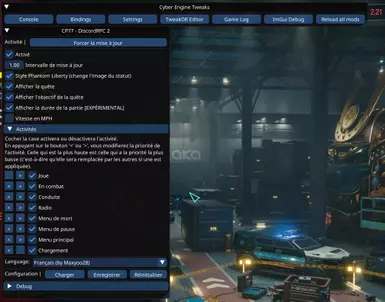 Menu de configuration CET