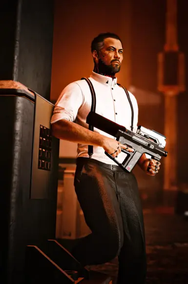 White Shirt With Suspender And Black Pants