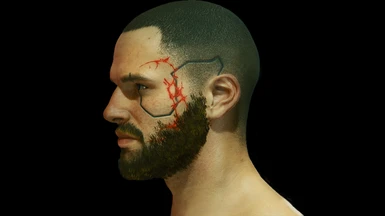 MaleV tattoo with cyberware + beard