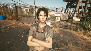 Nomad, blue eyes, red lips, no cyberware or tats. Otherwise sliders are the same. 