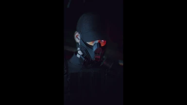 black baseball cap (+black gas mask/ninja harness)