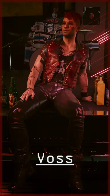 Voss - one of my Cyberpunk 2077 characters in the old Voss biker vest.