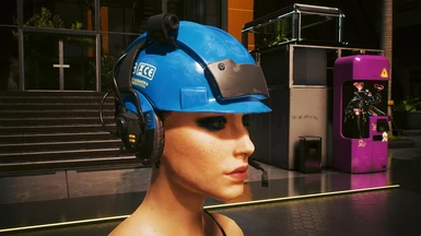 Blue Helmet with Headphones