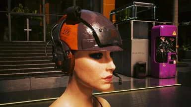 Orange Helmet with Headphones
