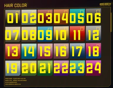 Each number corresponds to a swatch in the game. Drop ONE .archive that corresponds with your character's default color. 