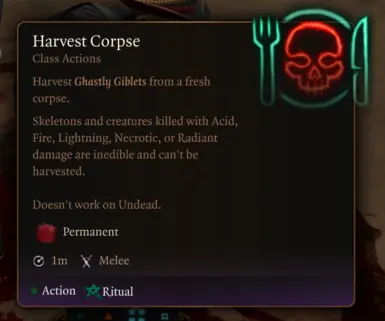 Use this skill on fresh corpses to gather Ghastly Giblets