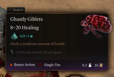 YUM! Ghastly Giblets heal Durge equal to a Greater Health Potion