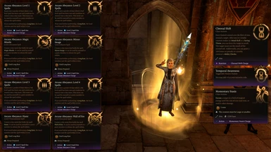 Chronurgy spells and features, with a selection of Arcane Abeyance spell tooltips.