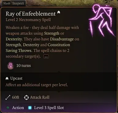 Ray of Enfeeblement: Chains to additional targets per spell level