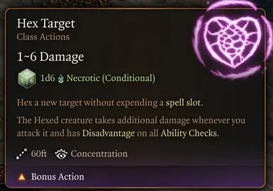 Hex Target showing Disadvantage on all Ability Checks