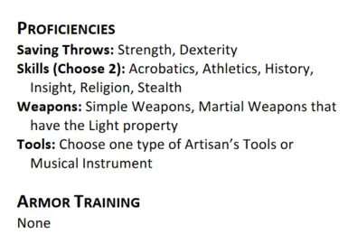 Monk Proficiencies from OneDnD UA8