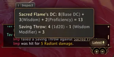 Sacred Flame's Wisdom saving throw in the combat log
