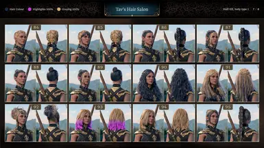 Tav's Hair Salon hairstyles screenshot previews with numbers at Baldur ...