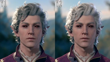 Black Scleras Only Version Comparisons (both versions work in the full release, but V1 was made during early access, and the way the game processes hair colour seems to have changed since then, so V1 looks darker than it did previously.)