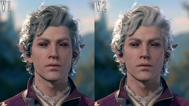 Matching Lashes and Black Scleras Version Comparisons (both versions work in the full release, but V1 was made during early access, and the way the game processes hair colour seems to have changed since then, so V1 looks darker than it did previously.)