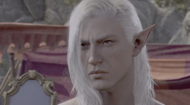 With white hair :) - kinda looks like a Witcher