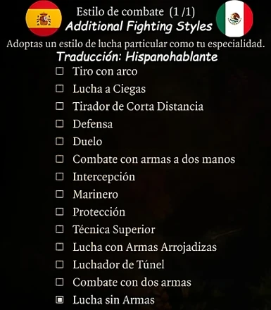 Additional Fighting Styles Spanish