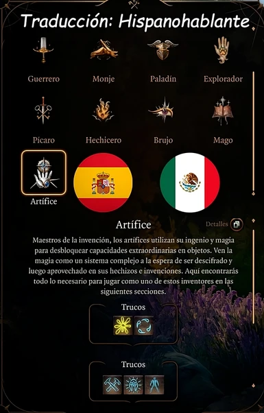 Artificer class and all subclasses Spanish