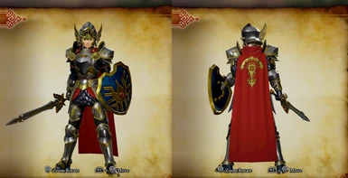 Irwin's Armour but with red cape and yellow eye